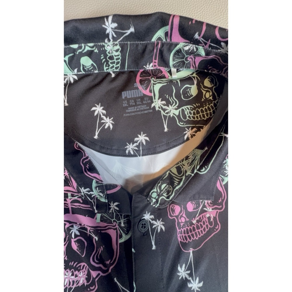 PUMA Shirt Mens XXL Black Mattr Tropi-Cool Skull Drink Cocktail Golf Polo Shirt - Picture 6 of 7